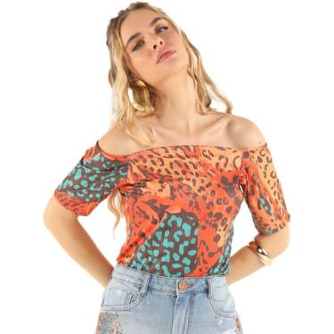 Imagem de Blusa Onça Preta Ombro A Ombro VE24A Laranja Feminino-Feminino