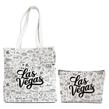 Imagem de Bolsa de lona encantadora de Las Vegas - Presente de lembrança reutilizável de Las Vegas para mulheres, bolsa de compras de lona com tema de Las Vegas, bolsa de compras perfeita para fim de semana de