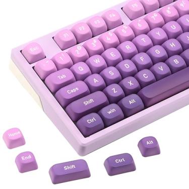 Imagem de AKepopery Teclas PBT 60 75 100 por cento, 5 sublimação de tinta lateral, perfil MOA, capa de teclado personalizada para teclados mecânicos Cherry Gateron MX, roxo gradiente