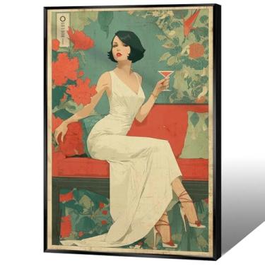 Imagem de Vintage Elegante Mulheres Cocktail Canvas Posters Verde Esmeralda Martini Cocktail Arte de Parede Caprichosa Bebidas Álcool Bebidas Impressão Pintura Para Cozinha Clube Bar Carrinho Decoração de
