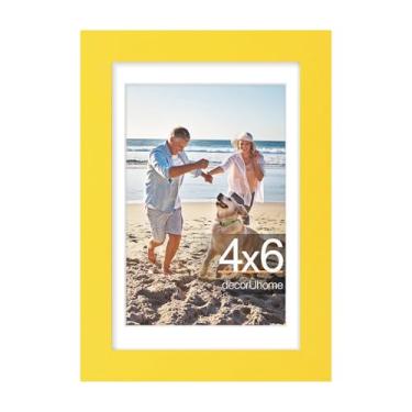 Imagem de decorUhome Porta-retrato 10 x 15 cm, exiba imagens de 9 x 12 cm com tapete ou 10 x 15 cm sem tapete, moldura de foto para exibição de parede e mesa, amarelo, 1 pacote