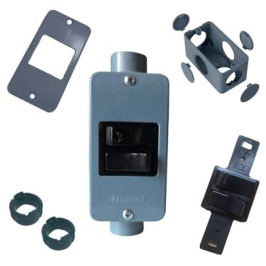 Imagem de KIT Interruptor Duplo Preto + Condulete Sobrepor 4/2pol + Placa + Adaptadores 1/2pol (Cinza)