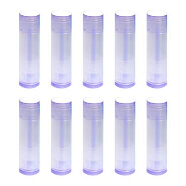Imagem de ccHuDE 25 tubos de bálsamo labial redondos vazios de 5 g, pequenos tubos de bálsamo de batom recarregáveis, tubos de bálsamo labial de plástico, recipientes transparentes roxos