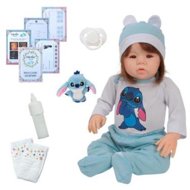 Imagem de Boneca Reborn de Vinil com Acessórios e Pelúcia Stitch - Cegonha Rebor