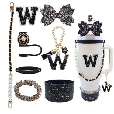 Imagem de Conjunto de acessórios de copo de 8 peças para copo Stanley de 76 ml com alça, incluindo topo de palha, bota, alça de alça de garrafa de água, decoração de arco de palha, pulseiras, pingente de letra