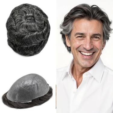 Imagem de Generic Sistema De Substituição Capilar Para Homens, Peruca Ultrafina, Pele Humana, Todos Em V, Superpu, 0,06 Mm, Apliques Linha Invisível, Perucas Masculinas #1B30 1B#, Preto Com 30% Cinza