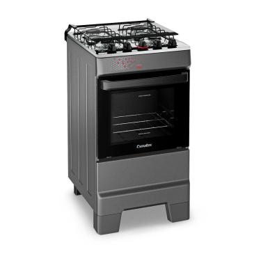 Imagem de Fogão a Gás Mesa Inox Tampa de Vidro Forno 50L Limpa Fácil e Acendimento Automático Esmaltec IDEAL Top  T4IAT Cor Titanium 4 bocas Bivolt