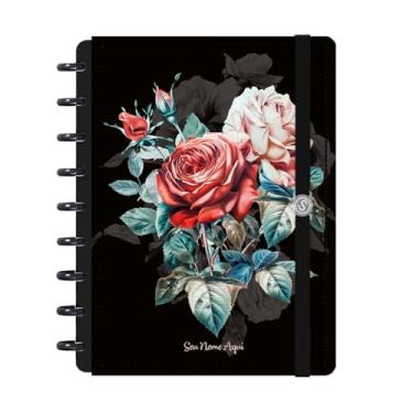 Imagem de Caderno de Disco Inteligente Personalizado Iscool M Floriografia Rosa Preto