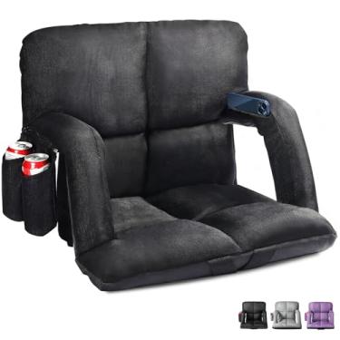 Imagem de Bancos de estádio amplos com suporte para as costas, cadeiras de arquibancada com encosto e almofada, 6 posições reclináveis, cadeira de estádio com apoios de braço para eventos esportivos