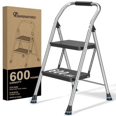 Imagem de Escada dobrável – para cozinha de adultos em casa 2 extensão de degraus alta resistente com corrimãos - escadas de escada de armário escada extensível para casa interna 272 kg