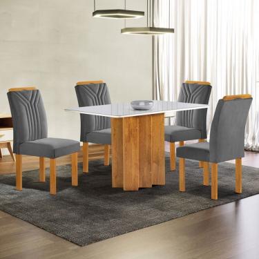 Imagem de Mesa de Jantar 4 Lugares Lorena Londres com Vidro Cinamomo/Off White/Cinza - Cel Móveis