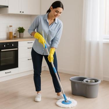 Imagem de Mop Giratório Balde Duplo Esfregão Cabo Inox Limpeza Profunda Pisos Superfícies Higienização Prático Casa Escritório