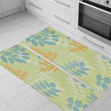 Imagem de Tapete Passadeira Cozinha Antiderrapante Reforçado Resistente Kit 3 Peças - Folhagem Color