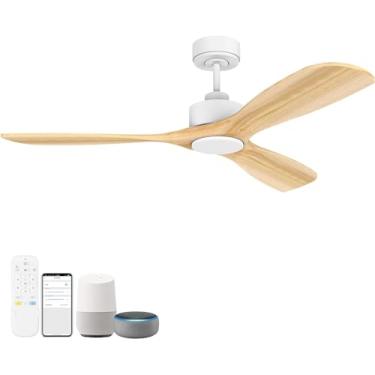 Imagem de Hoenofly Ventiladores de teto inteligentes de madeira de 132 cm com controle remoto de luzes, motor CC silencioso, ventilador de teto interno externo, controle de voz via aplicativo WIFI Alexa