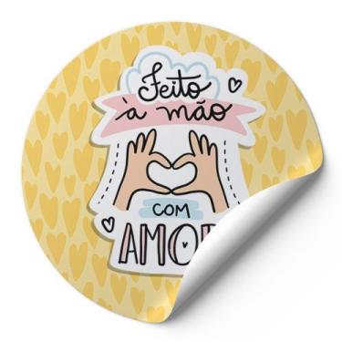 Imagem de 120 Etiquetas Adesivas Redondas Feito A Mão Com Amor Impressão De Alta