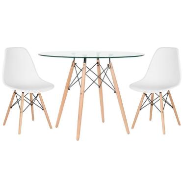 Imagem de Mesa Redonda Eames 100cm + 2 Cadeiras Branco