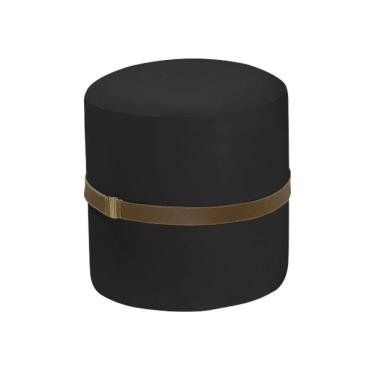 Imagem de Puff Decorativo Redondo Old Com Cinto Estofado Veludo Preto