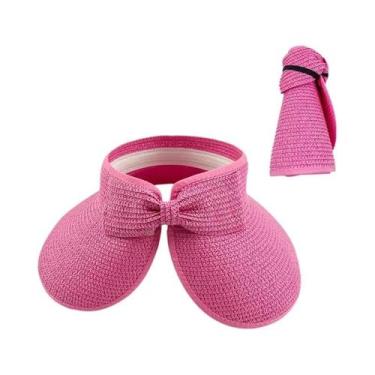 Imagem de Chapéu De Palha Dobrável De Aba Larga De Verão Feminino Com Laço E Pro