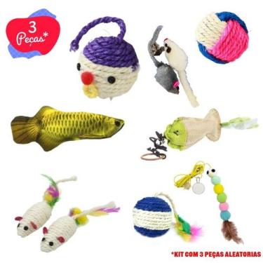 Imagem de Kit brinquedos para gato 3pç sortidas diverção garantida - KAO E GATTO