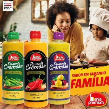 Imagem de Kit 3 Sabores Molho Pimenta Cremosa 500ml Tradicional Azeitonas Ervas 