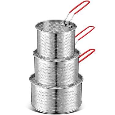 Imagem de Patelai Cesta de fritura de aço inoxidável com alça longa removível de metal macarrão macarrão coador cesta de fritadeira, escorredor de cozinha para lavagem, drenagem, fritura, fervura, vapor, casa