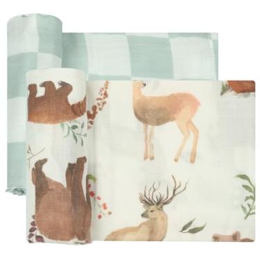 Imagem de Cobertores de musselina, cobertor neutro para bebês para meninos e meninas, super macio, 70% viscose de bambu e 30% algodão, grande 119 x 119 cm, safári selva e xadrez, lista de bebê recém-nascido