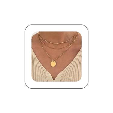 Imagem de Ximdble Colar vintage em camadas com pingente de moeda, gargantilha de moeda, corrente de bola, colar em camadas, moeda, disco, joia para mulheres, Zinco, Sem Pedra Preciosa