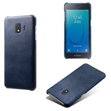 Imagem de Capa para Samsung Galaxy J2 Core,Proteção contra quedas,Casca de volta de cor sólida simples,Design de couro de imitação de plástico-Blue