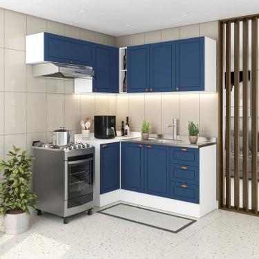 Imagem de Cozinha 5 Peças com Rodapé Pérola Yescasa Azul/Branco