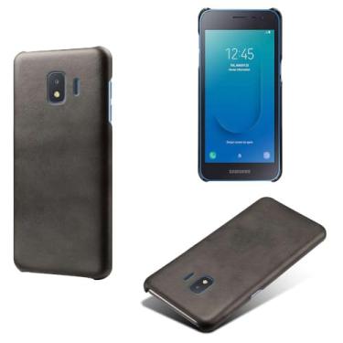 Imagem de Capa para Samsung Galaxy J2 Core,Proteção contra quedas,Casca de volta de cor sólida simples,Design de couro de imitação de plástico-Black