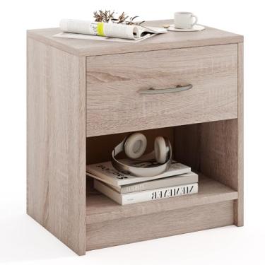 Imagem de KOMFOTT Mesa de cabeceira com gaveta, mesa lateral de cama moderna com gaveta deslizante, prateleira de armazenamento aberta, almofadas antiderrapantes inferiores, mesa de canto pequena para sala de