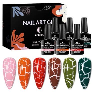 Imagem de MSRUIOO Esmalte de gel 3D Crackle Magic Crackle Gel Cola Esmalte 6 peças Esmalte Cracked Cool Crackle Padrão Rosa Vermelho Verde DIY Nail Art Design