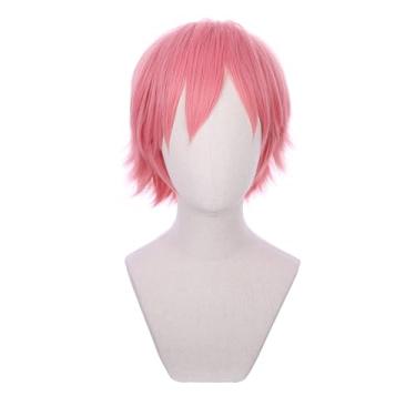 Imagem de Edivd Peruca rosa para crianças, meninas, peruca curta rosa com franja para cosplay peruca sintética resistente ao calor com touca de peruca
