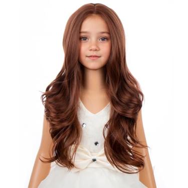 Imagem de PATTNIUM Peruca infantil laranja gengibre para meninas longa laranja ondulada cacheada peruca infantil parte do meio perucas onduladas sintéticas Halloween cosplay fantasia perucas