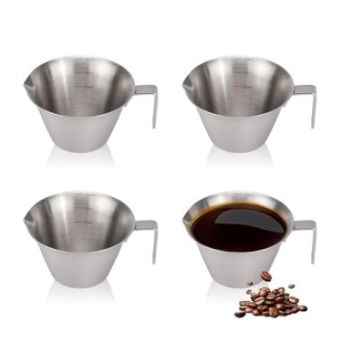 Imagem de RETON 4 copos medidores de café expresso, copos de café expresso de aço inoxidável de 100 ml com alça, copo de café expresso de metal com escala dupla, mini copo de leite para medida de café barista