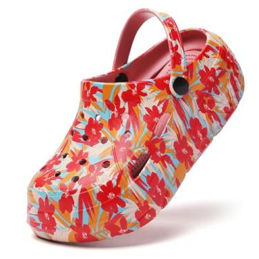 Imagem de CERYTHRINA Pantufas Gardener Platform Clogs Salto Alto Mules Clog Sandália de Cunha, Floral vermelho, 35