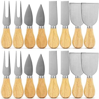 Imagem de Linwnil Conjunto de facas de queijo, conjunto de 16 facas de queijo com cabo de madeira aço inoxidável para acessórios de tábua de charcutaria