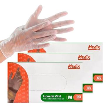 Imagem de Kit 3 Luva de Vinil Descartável Transparente com Pó, Ambidestra, Tamanho M, 300 Unidades, Uso Geral, Não Estéril