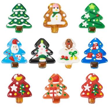 Imagem de Spritewelry 10 peças de contas de árvore de Natal para fazer joias coloridas contas de Natal de vidro com desenho animado irregular árvore de Natal contas soltas de vidro para pulseira faça você mesmo