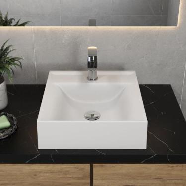 Imagem de Cuba Pia Banheiro Sobrepor Lavabo Mármore Sintético Quadrada 33x33 Nan