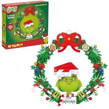 Imagem de Brickcraft Kit de montar grinalda Grinch, 523 peças de decoração de Natal, exibição divertida para pendurar e decoração faça você mesmo, perfeito para crianças, adolescentes e adultos, colecionáveis