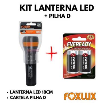Imagem de Kit Lanterna ABS 01 Led Foxlux 18CM + Pilha D