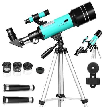 Imagem de CLAVOLO Telescópio com abertura de 70 mm para crianças e iniciantes em astronomia, telescópio de viagem com tripé ajustável e adaptador de telefone, ampliação de 20 x a 200 x