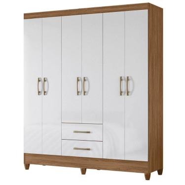 Imagem de Guarda Roupa Casal Panama 6p 153 Cm Naturale Branco Moval