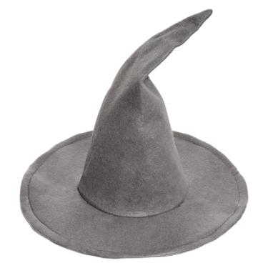 Imagem de Rthjsfj Chapéu grande de bruxa de Halloween, chapéu de feiticeiro, acessórios de fantasia de bruxa para mulheres, adultos, cosplay, festa, baile de máscaras de Natal (cinza)