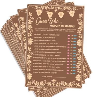 Imagem de Jogos de chá de bebê Cielito Lindo para menina ou menino - Adivinhe quem mamãe ou papai, 30 peças de cartões de atividades de jogos Platos de Barro Mexicanos jogo de festa engraçado gênero neutro