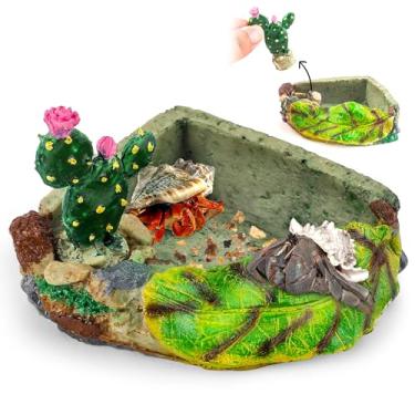 Imagem de U0U Prato de comida de caranguejo eremita, tigela de água e comida de caranguejo eremita de resina, tigela de água de caranguejo eremita com rampa de escalada e acessórios de caranguejo eremita (verde