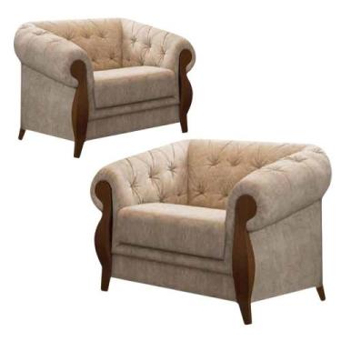 Imagem de 2 Poltronas Madeira Nobre Linho Bege Adhara Larbelle - Larbelle Móveis