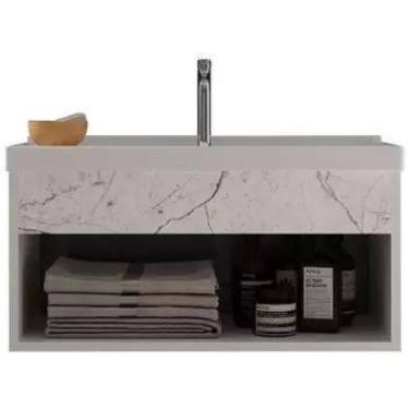 Imagem de Gabinete Banheiro Cuba E Nicho Suspenso Branco Marmorizado