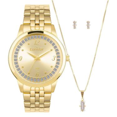 Imagem de Kit Relógio Condor Feminino Brilho Dourado - Co2035nud-k4x
